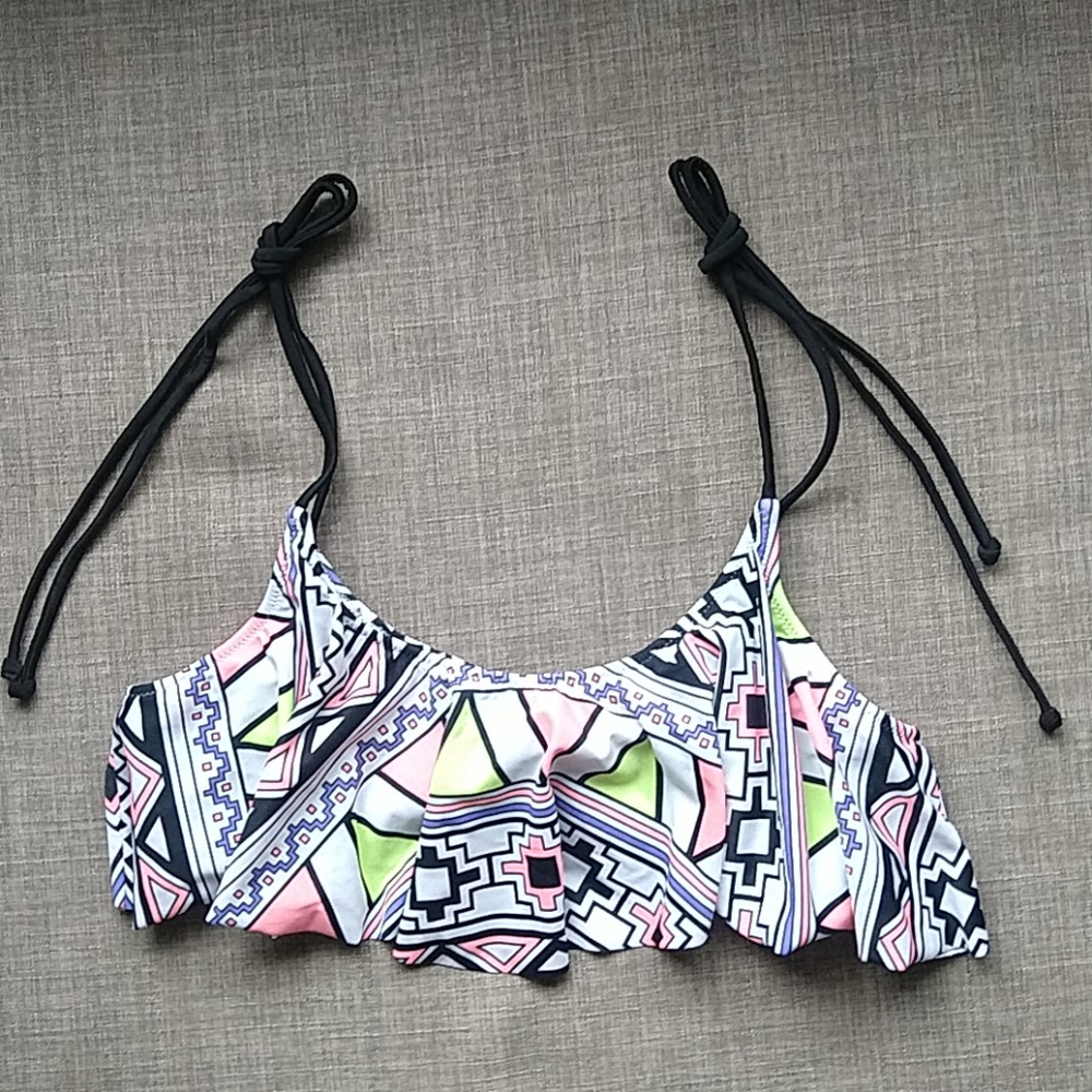 Victoria's Secret PINK Ruffle Bikini Geometric Tie Top S